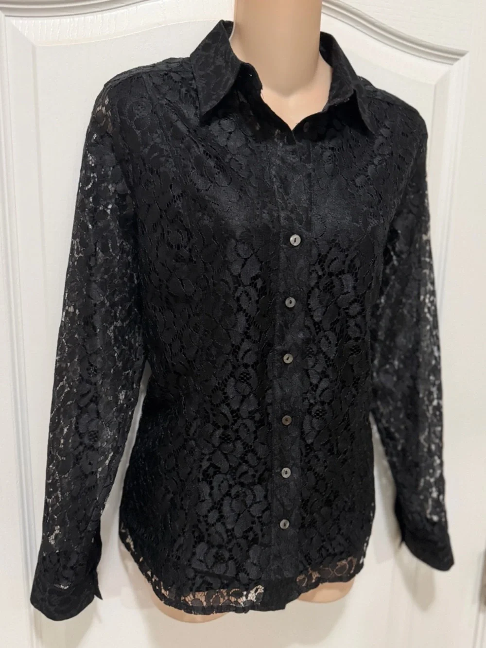 VTG 90s Y2K Jaclyn Smith Black Lace Button Front Blouse Western Cowgirl Chic, M - Picture 4 of 10